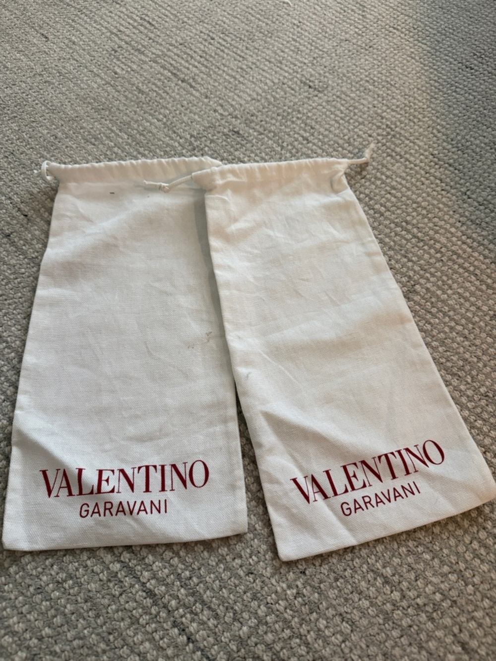 Valentino Garavani White Drawstring Logo Dust Bags with Burgundy Print (Pair)